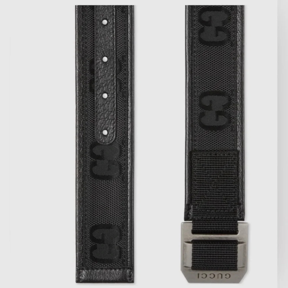 Gucci Men’s Off The Grid Collection Black Leather and Canvas Belt GG Monogram